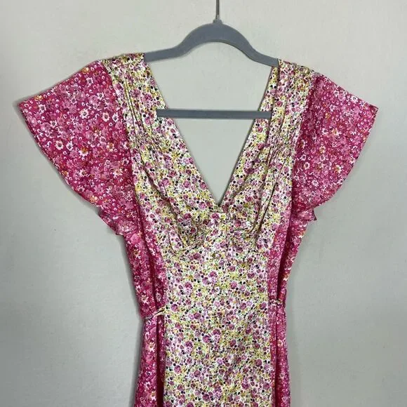 Cinq à Sept Jessica Midi Pink Yellow Dress Floral Stripe Wrap Size 0 - Picture 7 of 11